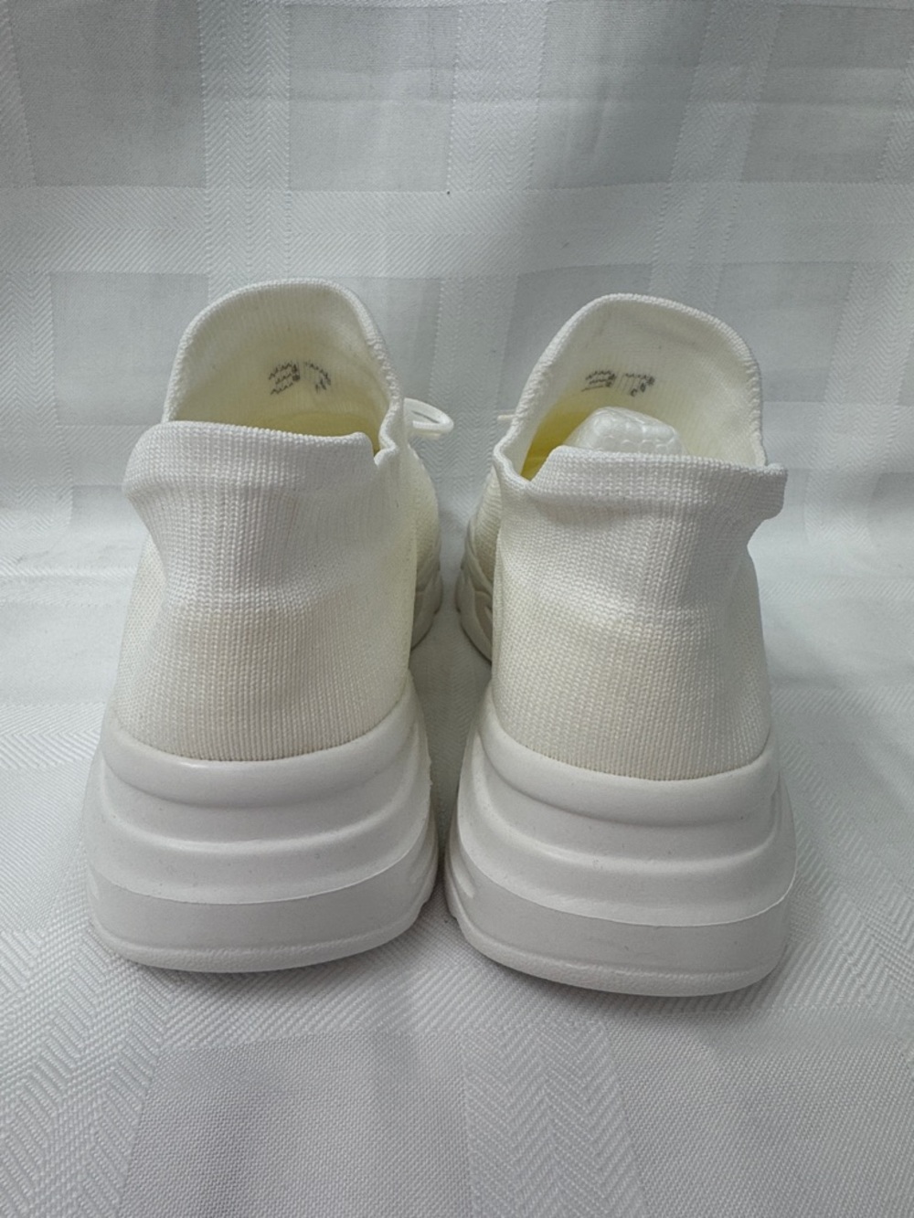 Women's White and Ivory/Cream Knit Slip-On Sneakers - Picture 4 of 12